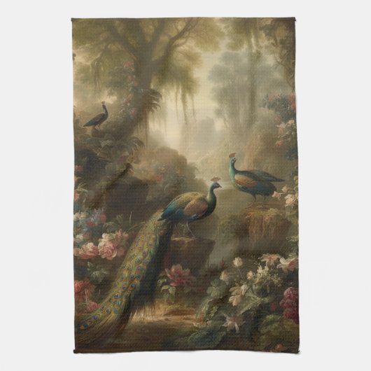 植物学：イギリスの庭で3本の孔雀 キッチンタオル (縦)