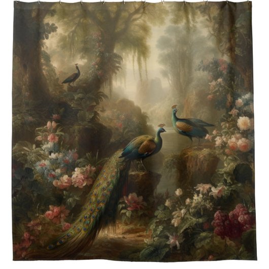植物学：イギリスの庭で3本の孔雀 シャワーカーテン (正面)