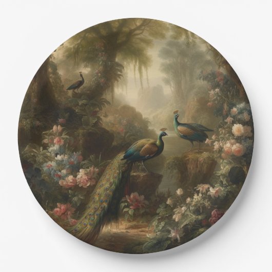 植物学：イギリスの庭で3本の孔雀 ペーパープレート (正面)