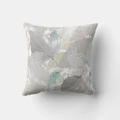 植物学，グレー，葉ターコイズ，白とグレー クッション (裏面)