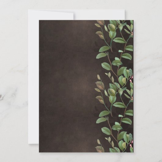 植物学。ブラウンフローラ緑かわいらし サンキューカード (裏面)