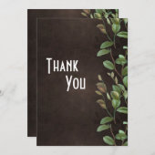 植物学。ブラウンフローラ緑かわいらし サンキューカード (正面/裏面)