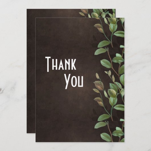 植物学。ブラウンフローラ緑かわいらし サンキューカード (正面/裏面)
