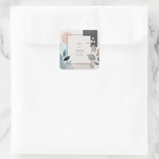 植物幾何学グリーンテラコッタ結婚ズ スクエアシール (バッグ)