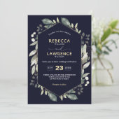 植物幾何学グリーンフレーム結婚式招待状 招待状 (スタンド正面)