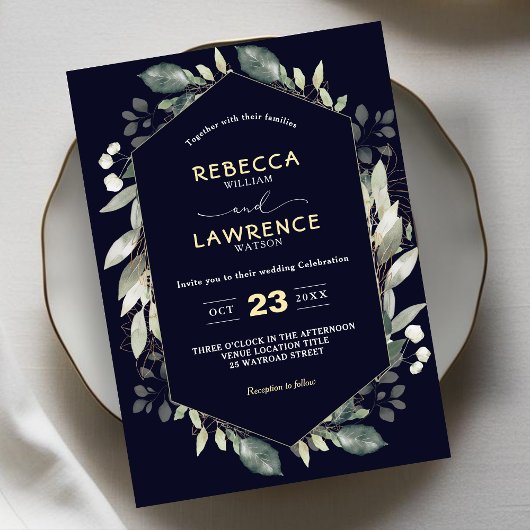 植物幾何学グリーンフレーム結婚式招待状 招待状