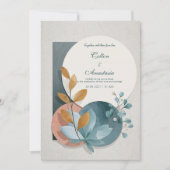 植物幾何学テラコッタブルーグリーン結婚ズ 招待状 (正面)