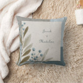 植物幾何学ブルーとニュートラル結婚ズ クッション (ブランケット)