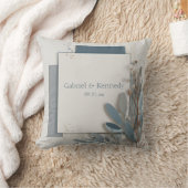 植物幾何学ブルーとベージュ結婚ズ クッション (ブランケット)