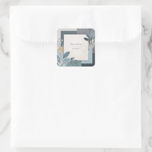 植物幾何学ブルーと金ゴールド結婚ズ スクエアシール (バッグ)