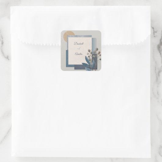 植物幾何学ブルーアース結婚トーン スクエアシール (バッグ)