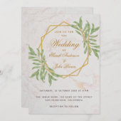 植物幾何学温室金ゴールド大理石結婚の 招待状 (正面/裏面)