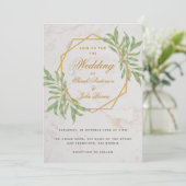 植物幾何学的なグリーンとゴールドの結婚式 招待状 (スタンド正面)