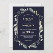 植物幾何学的な緑のフレームの結婚式招待状 招待状 (正面)