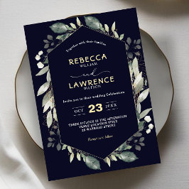 植物幾何学的な緑のフレームの結婚式招待状 招待状