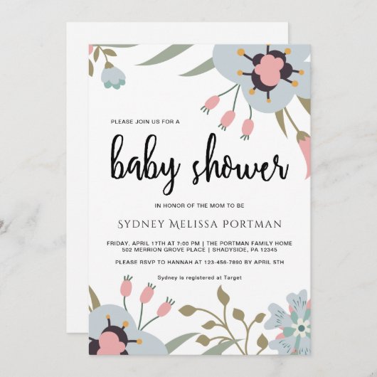 植物性かわいらしベビーシャワー招待状 招待状 (正面/裏面)