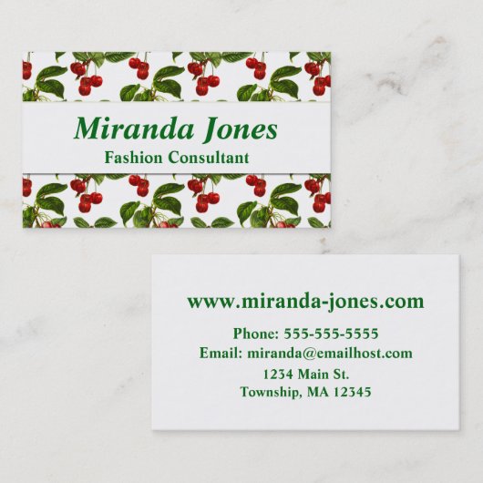 植物性さくらんぼプリント名刺 名刺 (正面/裏面)