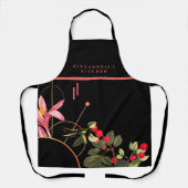 植物性さくらんぼ |名前をカスタムする+キッチン |黒 エプロン (正面)
