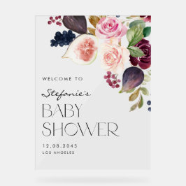 植物性のイチジクとブルゴーニュの花ベビーシャワー アクリルサイン