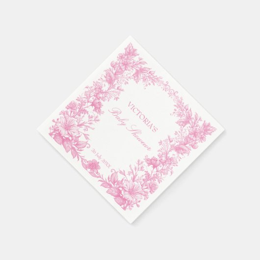 植物性のエレガントほこりっぽいピンクの赤ちゃんシャワー印刷 スタンダードカクテルナプキン (角)