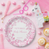 植物性のエレガントほこりっぽいピンクの赤ちゃんシャワー印刷 ペーパープレート (パーティー)