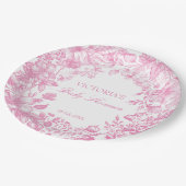 植物性のエレガントほこりっぽいピンクの赤ちゃんシャワー印刷 ペーパープレート (アングル)