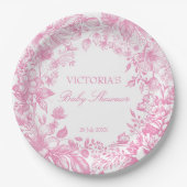 植物性のエレガントほこりっぽいピンクの赤ちゃんシャワー印刷 ペーパープレート (正面)