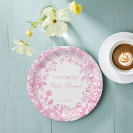 植物性のエレガントほこりっぽいピンクの赤ちゃんシャワー印刷 ペーパープレート