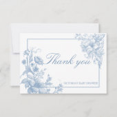 植物性のエレガントほこりっぽい青い赤ちゃんシャワー サンキューカード (正面)