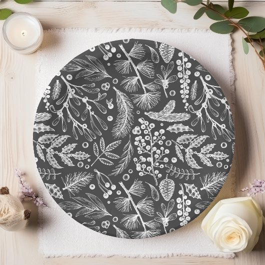 植物性のクリスマスリーフ松の実のパターン ペーパープレート