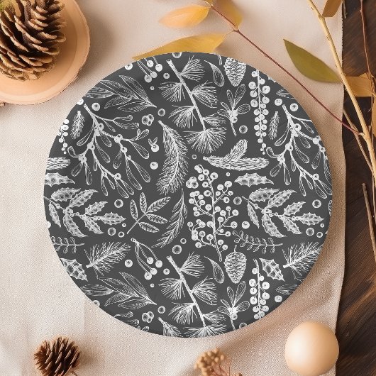 植物性のクリスマスリーフ松の実のパターン ペーパープレート