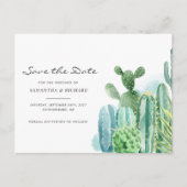 植物性のサボテン水色の結婚式の日付を保存 案内ポストカード (正面)