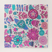 植物性のドードル花、シームレス、ヴィンテージテクスチャ。 ジグソーパズル (横)