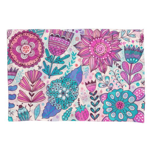 植物性のドードル花、シームレス、ヴィンテージテクスチャ。 枕カバー (正面)