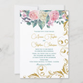 植物性のブーケとフェイク金ゴールドグリッター渦巻き 招待状 (正面)