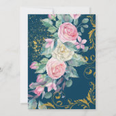 植物性のブーケとフェイク金ゴールドグリッター渦巻き 招待状 (裏面)