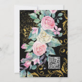 植物性のブーケとフェイク金ゴールドグリッター渦巻き 招待状 (裏面)