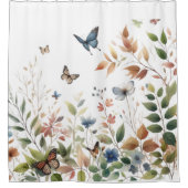 植物性の優雅さ | 蝶々と葉 シャワーカーテン (正面)