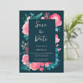 植物性の北の青い緑のピンクのフローラ日付を保存 招待状 (スタンド正面)