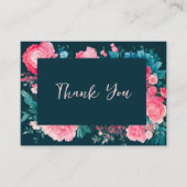 植物性の北欧ブルーグリーンピンクフローラありがとう エンクロージャーカード (正面)