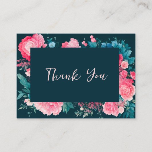 植物性の北欧ブルーグリーンピンクフローラありがとう エンクロージャーカード (正面)