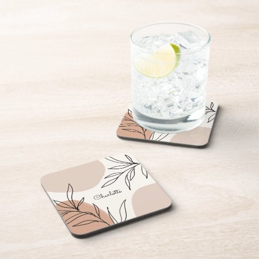 植物性の地球トーンのスプラッシュと名前 コースター (右側)