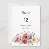 植物性の夏のカラフルフローラテーブル番号 招待状 (正面)