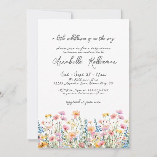 植物性の小さな野花のフローラ赤ちゃんシャワー 招待状 (正面)