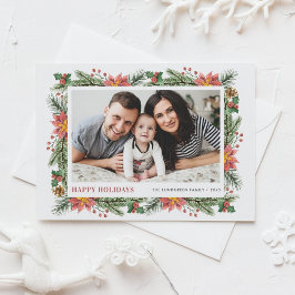 植物性の松の針とポインセチアのフレーム写真 シーズンポストカード