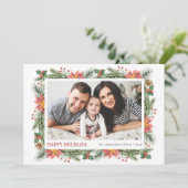 植物性の松の針とポインセチア写真 シーズンカード (スタンド正面)