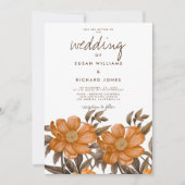 植物性の柔らかい茶色のオレンジ色の夏のフローラ結婚ズ 招待状 (正面)