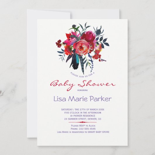 植物性の水の色のブーケのベビーシャワー招待状 招待状 (正面)