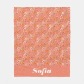 植物性の水彩模様のピンクカスタムオレンジ フリースブランケット (正面)