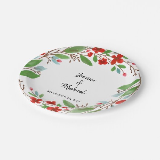 植物性の水彩花の花婿結婚の ペーパープレート (アングル)